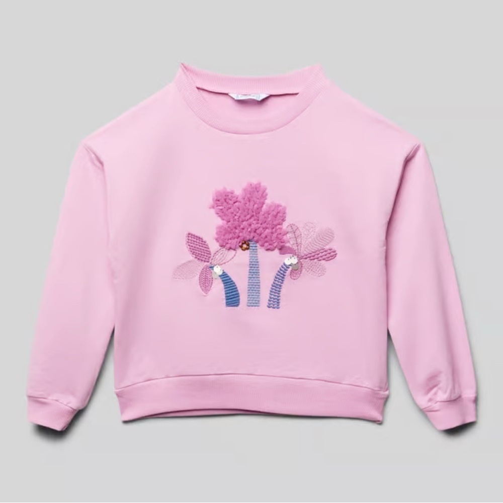 Mayoral| Kids Light Pink Embroidered Sweatshirt with a textured flora-Size 6